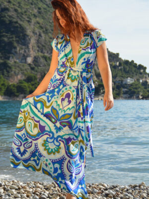 Robe Longue Madrirobe Bleu Vert Blanc