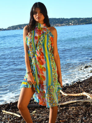 Robe courte Rita Jaune Vert Rouge
