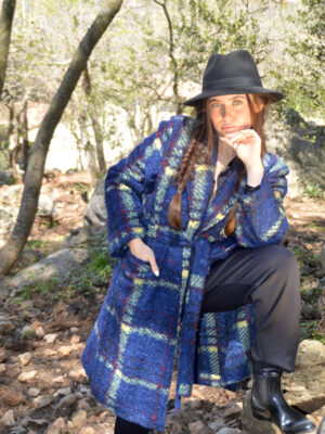 Manteau Caban jacquart bleu electrique fluo