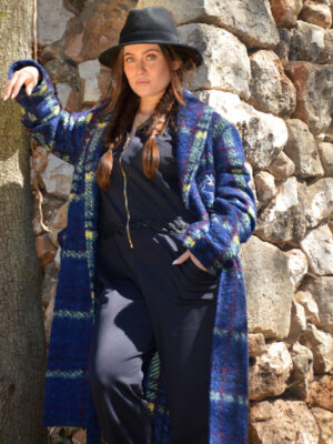Manteau Caban jacquart bleu electrique fluo