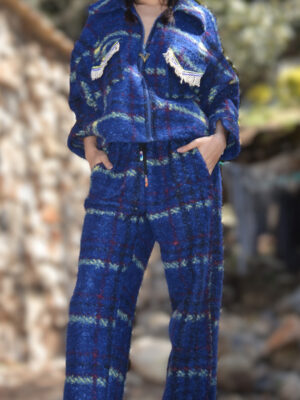 Pantalon Mall jacquart bleu electrique fluo