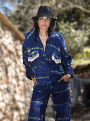 Veste Bye Bye jacquart bleu electrique