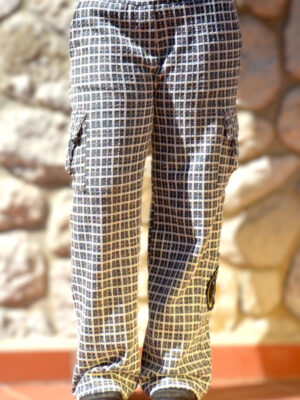 Pantalon Cargo carreaux N/B Argent