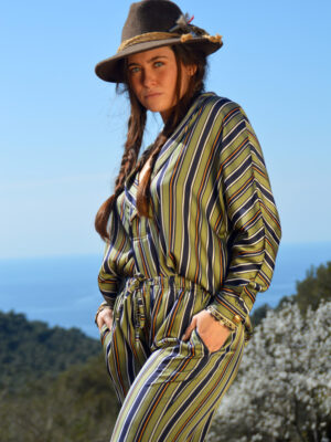 Blouse Chic rayure kaki imprimé