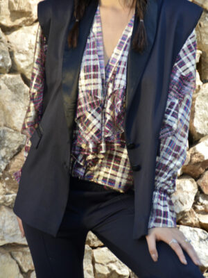 Blazer Sans Manche Moumo satin bleu marine et noir