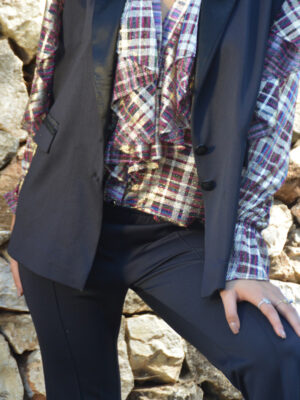 Pantalon Dorf satin bleu marine et noir